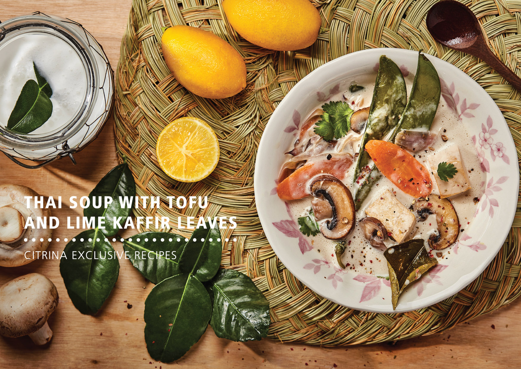 Lima Kaffir - Lamai Sopa Thai com Tofu e folhas de Lima Kaffir